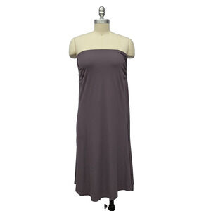 OGL Strapless Midi Dress Size S Taupe Jersey Knit Tube Stretch Beachy Vacation